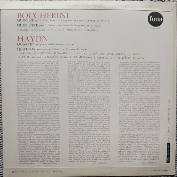 Joseph Haydn / Luigi Boccherini : Quartet For Guitar, Violin, Viola & 'Cello / Quintet For 2 Violins, Viola, 'cello & Guitar (LP, Album)