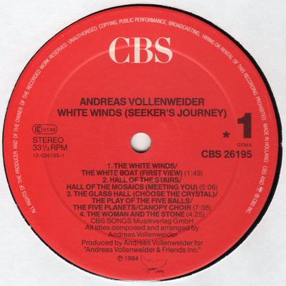 Andreas Vollenweider : White Winds (Seeker's Journey) (LP, Album, RE)