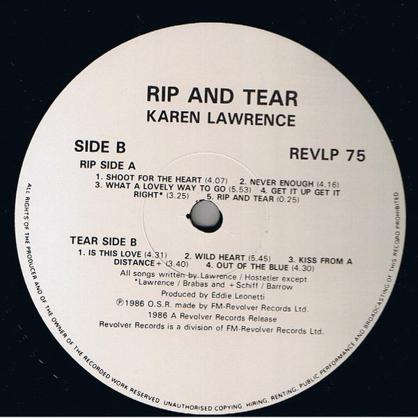 Karen Lawrence : Rip And Tear (LP, Album)