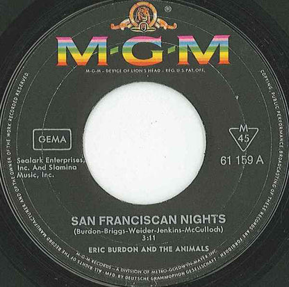 Eric Burdon & The Animals : San Franciscan Nights (7", Single, Mono)