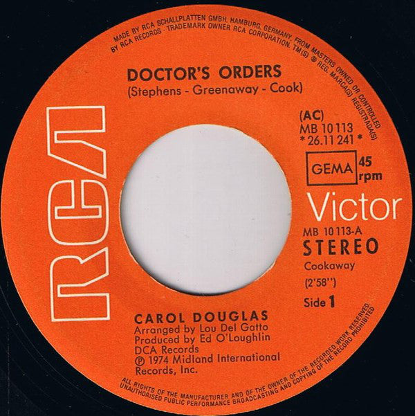 Carol Douglas : Doctor's Orders (7", Single)