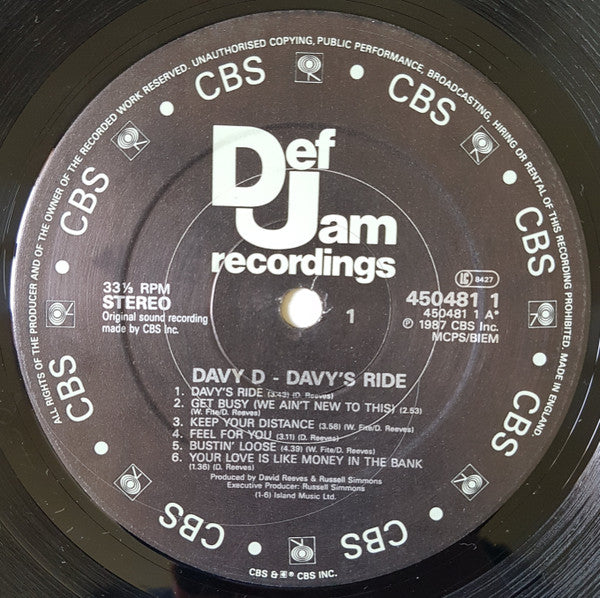Davy D Featuring Hurricane (2) : Davy's Ride (LP, Album)