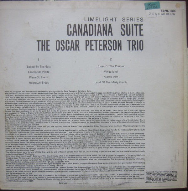 The Oscar Peterson Trio : Canadiana Suite (LP)