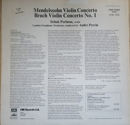 Felix Mendelssohn-Bartholdy / Max Bruch – Itzhak Perlman, André Previn, The London Symphony Orchestra : Violin Concerto / Violin Concerto No. 1 (LP, NL )