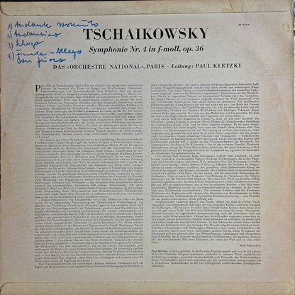 Pyotr Ilyich Tchaikovsky, Orchestre National De France · Paul Kletzki : Symphonie Nr. 4 (LP, Mono)