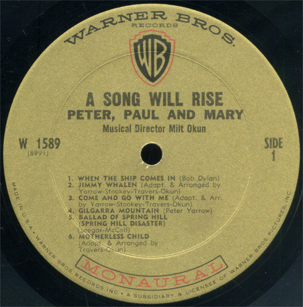 Peter, Paul & Mary : A Song Will Rise (LP, Album, Mono, RP, Pit)