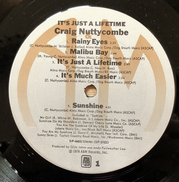 Craig Nuttycombe : It's Just A Lifetime (LP, Album, Promo)