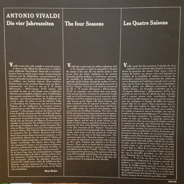 Antonio Vivaldi / Michel Schwalbé • Berliner Philharmoniker • Herbert von Karajan : Le Quattro Stagioni (LP, RP)