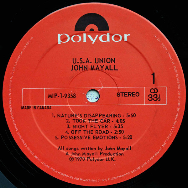 John Mayall : U.S.A. Union (LP, Album, RE)