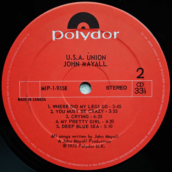 John Mayall : U.S.A. Union (LP, Album, RE)