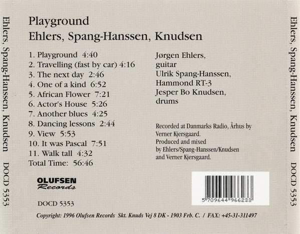 Jørgen Ehlers, Ulrik Spang-Hanssen, Jesper Bo Knudsen : Playground (CD, Album)