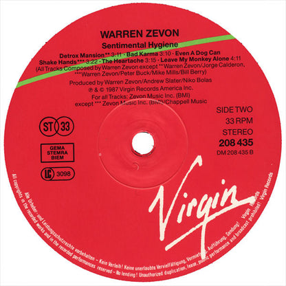 Warren Zevon : Sentimental Hygiene (LP, Album)