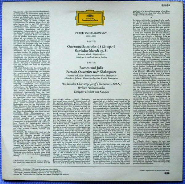 Pyotr Ilyich Tchaikovsky - Don Kosaken Chor Serge Jaroff, Berliner Philharmoniker, Herbert von Karajan : Overture 1812 · Marche Slave · Romeo Und Julia (LP)