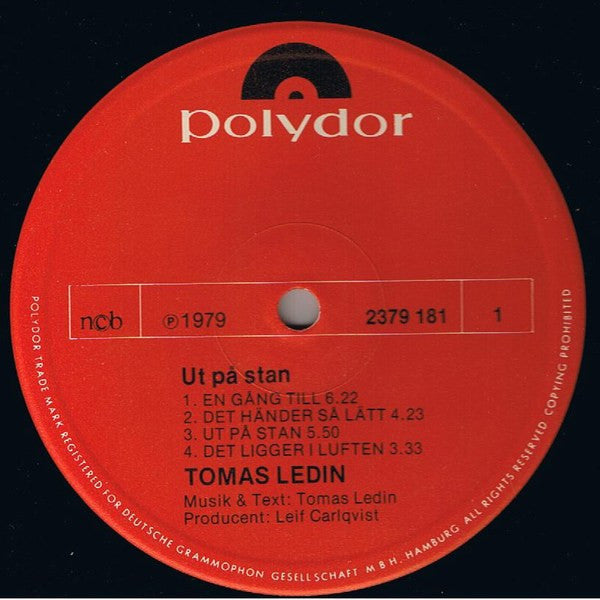 Tomas Ledin : Ut På Stan (LP, Album)