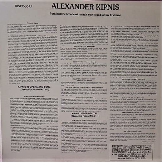 Alexander Kipnis : Schubert Lieder / Schumann Dichterliebe  (LP)