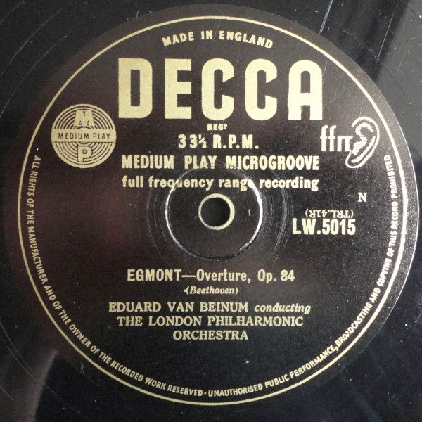 Ludwig van Beethoven - Eduard van Beinum Conducting The London Philharmonic Orchestra : "Coriolan"–Overture Opus 62 / "Egmont"–Overture Opus 84 (10")