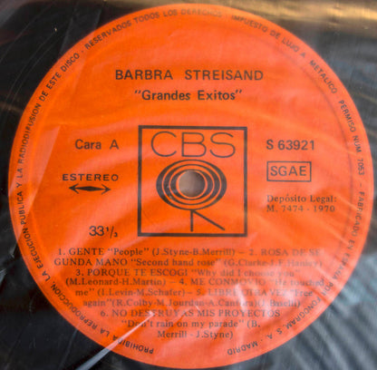 Barbra Streisand : Barbra Streisand's Greatest Hits = Barbra Streisand Grandes Exitos (LP, Comp, RE, Ora)