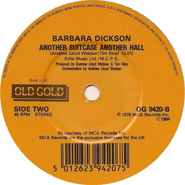 Julie Covington / Barbara Dickson : Don't Cry For Me Argentina / Another Suitcase Another Hall (7", Single, RP)