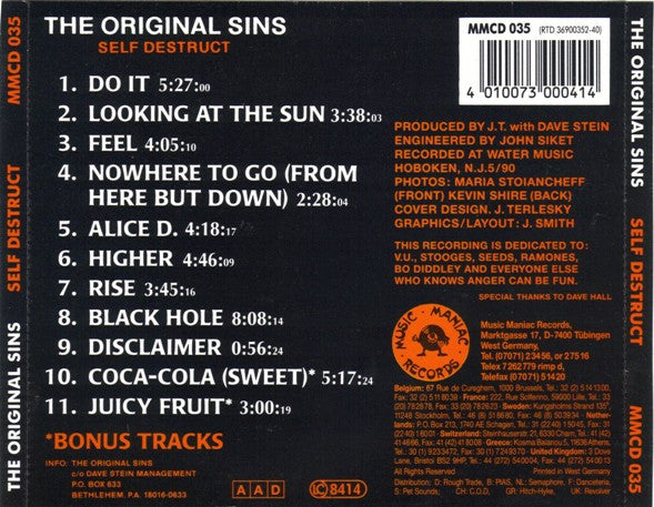 The Original Sins : Self Destruct (CD, Album)