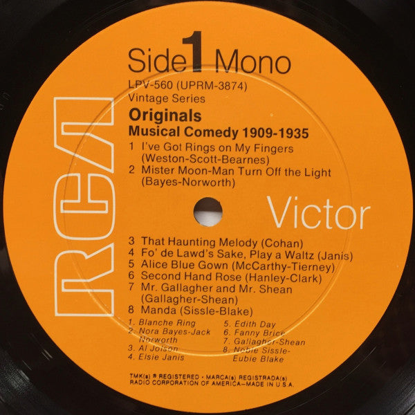 Various : Originals - Musical Comedy 1909-1935 (LP, Comp)