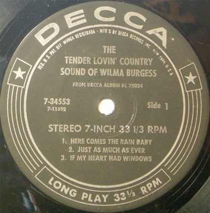 Wilma Burgess : The Tender Lovin' Country Sound Of Wilma Burgess (7", Jukebox)