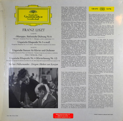 Franz Liszt – Shura Cherkassky · Berliner Philharmoniker · Herbert Von Karajan : Mazeppa · Ungarische Fantasie · Ungarische Rhapsodien 4 Und 5 (LP, RP)