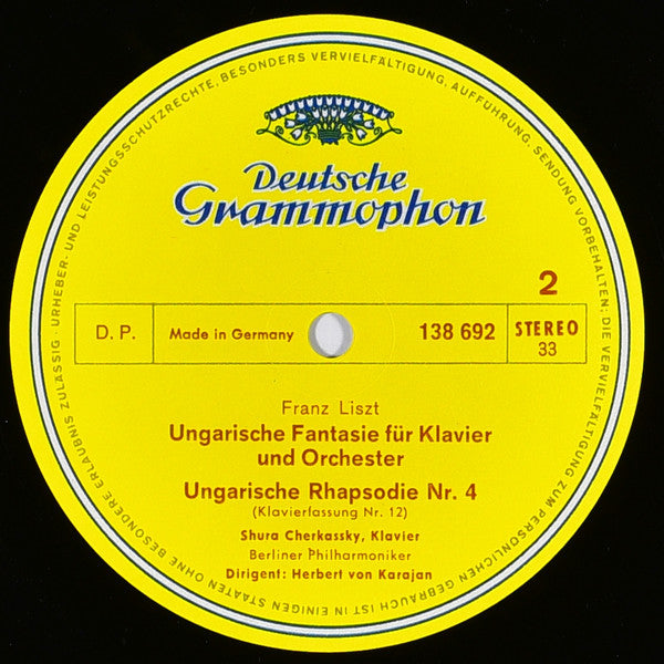 Franz Liszt – Shura Cherkassky · Berliner Philharmoniker · Herbert Von Karajan : Mazeppa · Ungarische Fantasie · Ungarische Rhapsodien 4 Und 5 (LP, RP)