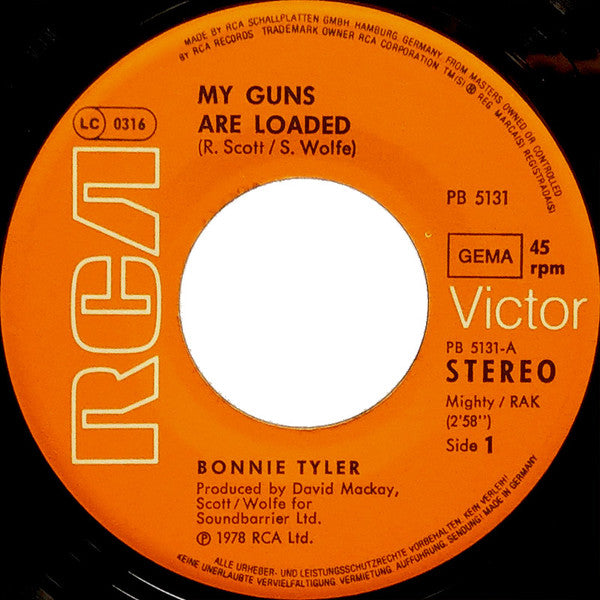 Bonnie Tyler : My Guns Are Loaded (7", Single)