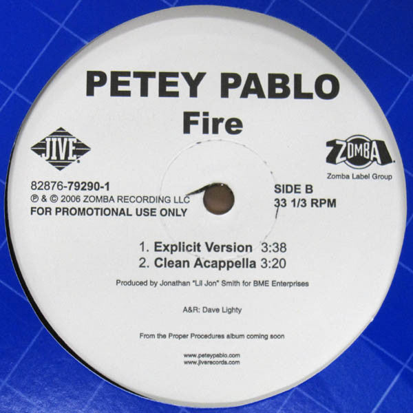 Petey Pablo : Fire (12", Promo)