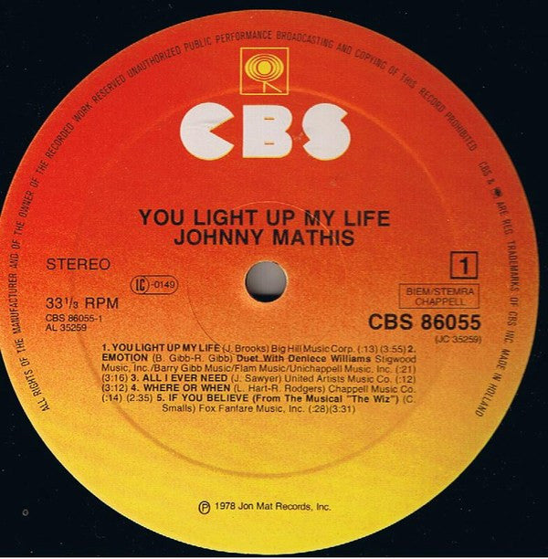 Johnny Mathis : You Light Up My Life (LP, Album)