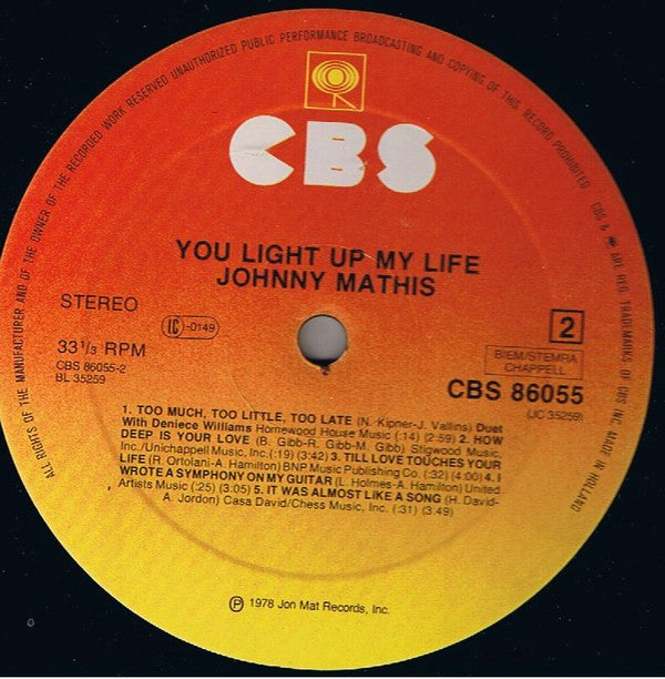 Johnny Mathis : You Light Up My Life (LP, Album)