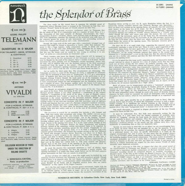 Georg Philipp Telemann, Antonio Vivaldi : The Splendor Of Brass (LP, Album, RP)