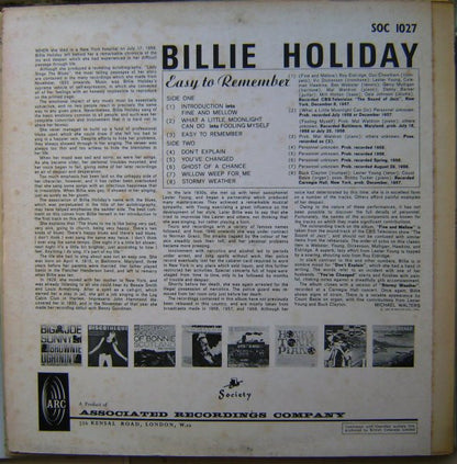 Billie Holiday : Easy To Remember (LP, Comp)