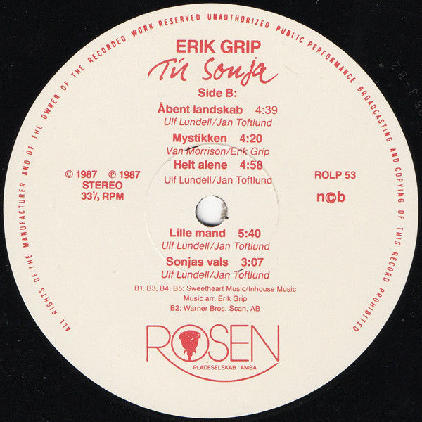 Erik Grip : Til Sonja (LP, Album)