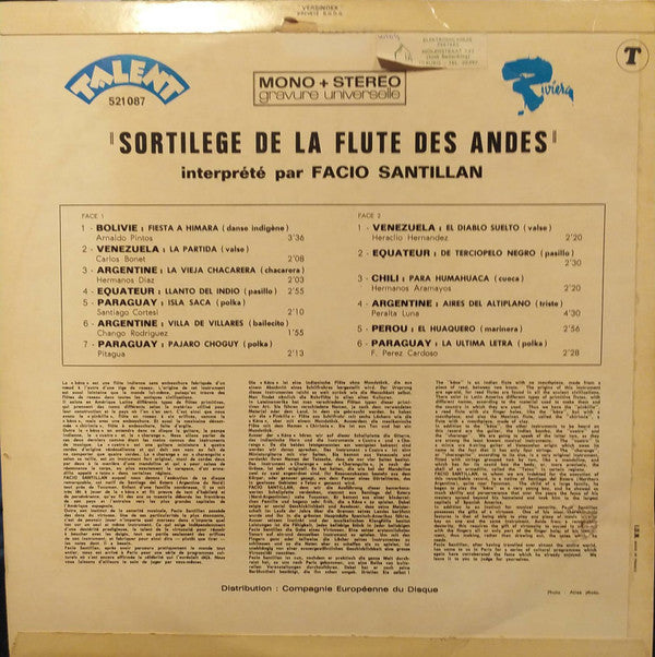 Facio Santillan : Sortilèges De La Flûte Des Andes (LP, Album)