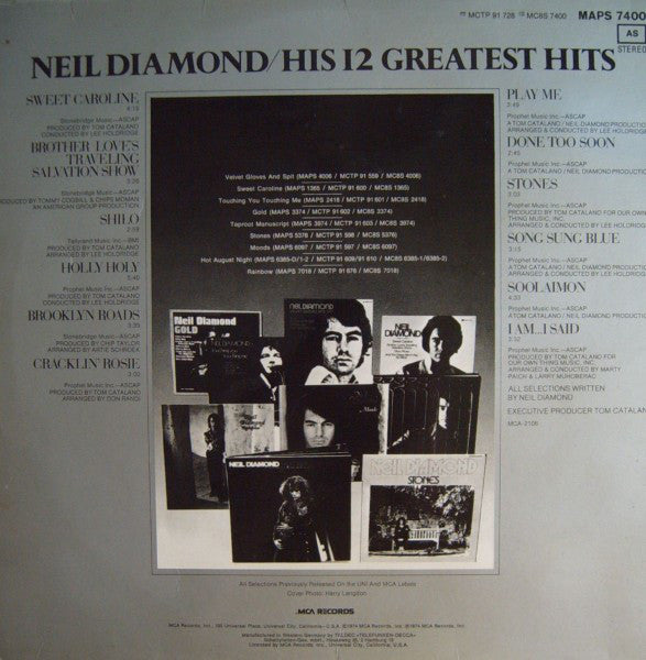 Neil Diamond : His 12 Greatest Hits (LP, Comp)