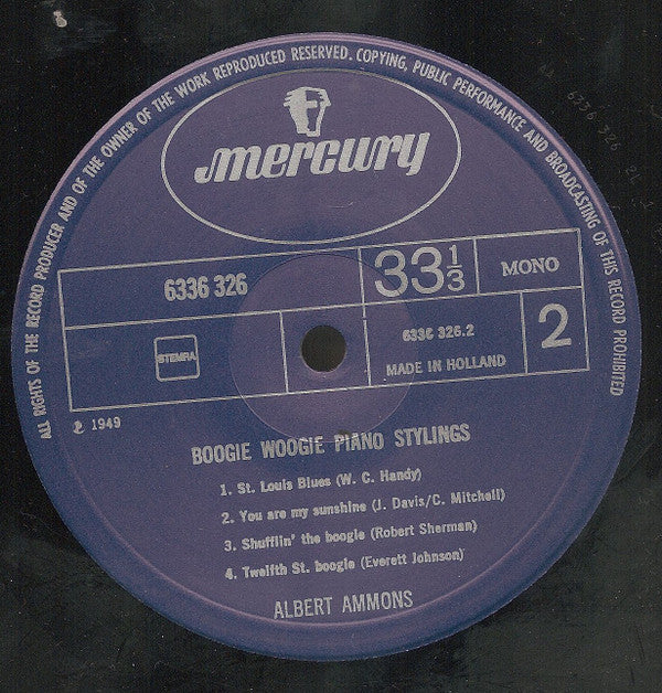 Albert Ammons : Boogie Woogie Piano Stylings (LP, Mono, RE)