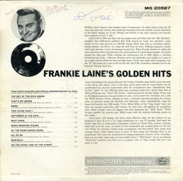 Frankie Laine : Frankie Laine's Golden Hits (LP, Comp, Mono)