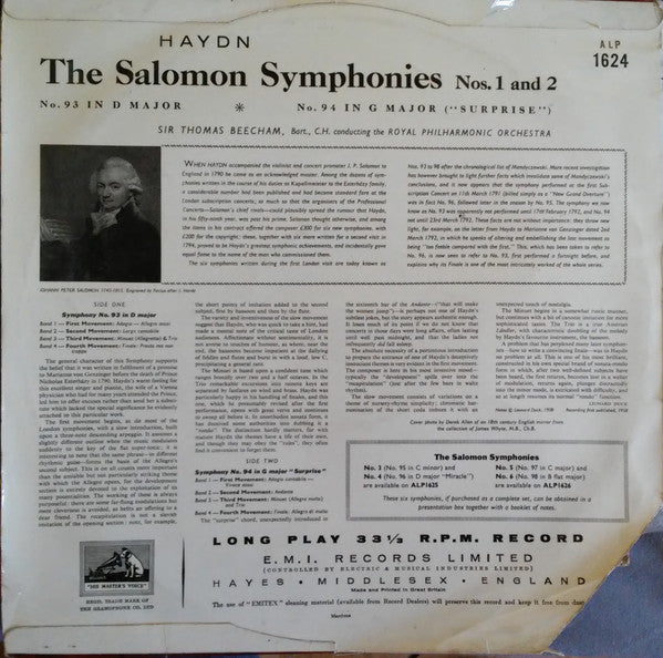 Joseph Haydn - The Royal Philharmonic Orchestra ' Sir Thomas Beecham : Symphony No. 93 In D / Symphony No. 94 In G "Surprise" (LP, Album, Mono)