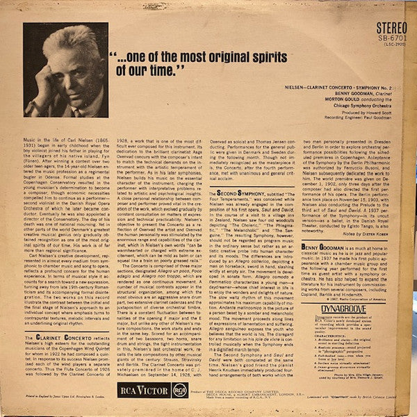 Carl Nielsen / Benny Goodman, Morton Gould Conducting The The Chicago Symphony Orchestra : Clarinet Concerto / Symphony No. 2 ("The Four Temperaments") (LP, Album)