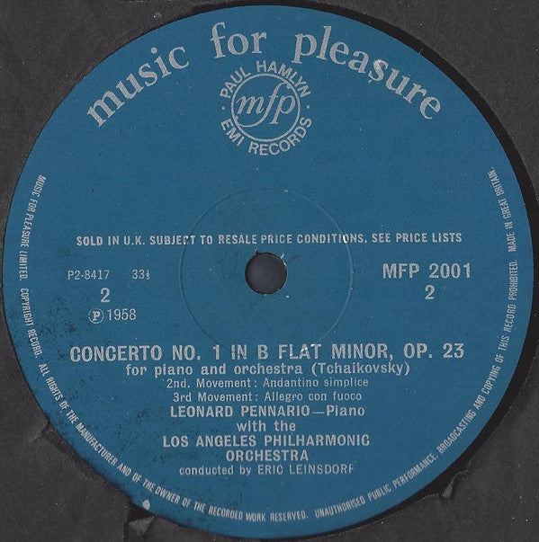 Pyotr Ilyich Tchaikovsky : Leonard Pennario Soloist Los Angeles Philharmonic Orchestra Conducted By Erich Leinsdorf : Piano Concerto No. 1 In B Flat Minor (LP, Mono, RE)