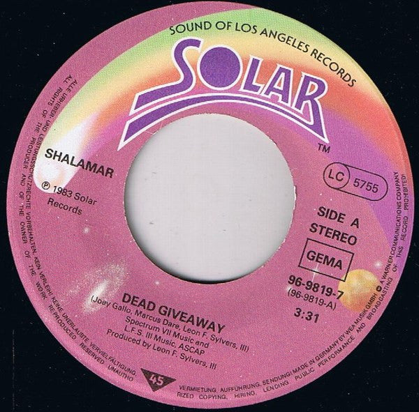 Shalamar : Dead Giveaway (7", Single)