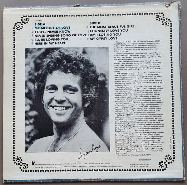 Bobby Vinton : Melodies Of Love (LP, Album, RE)