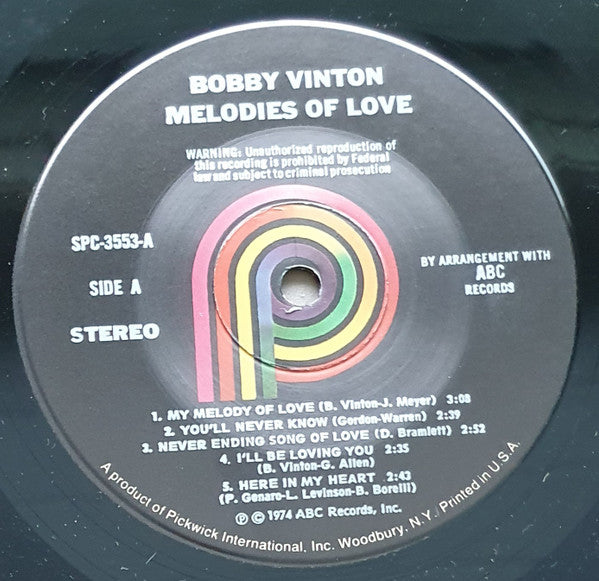 Bobby Vinton : Melodies Of Love (LP, Album, RE)