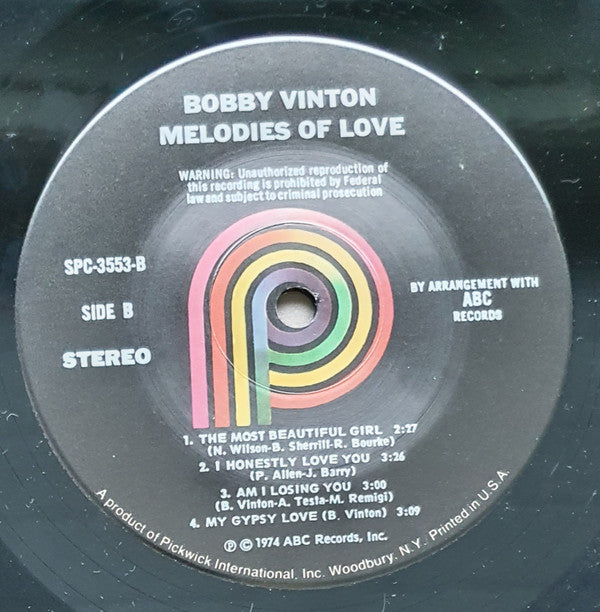 Bobby Vinton : Melodies Of Love (LP, Album, RE)