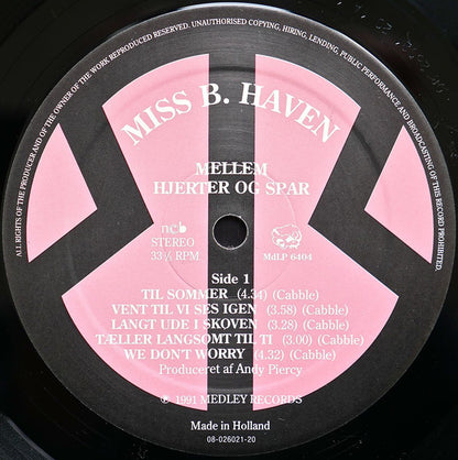 Miss B. Haven : Mellem Hjerter Og Spar (LP, Album)