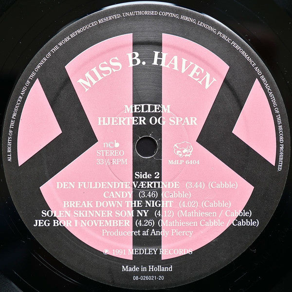 Miss B. Haven : Mellem Hjerter Og Spar (LP, Album)