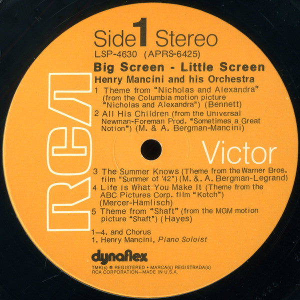 Henry Mancini And His Orchestra And Chorus : Big Screen - Little Screen (LP)