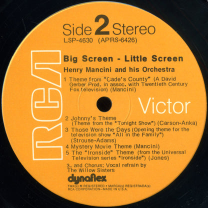 Henry Mancini And His Orchestra And Chorus : Big Screen - Little Screen (LP)