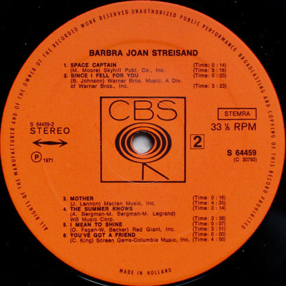 Barbra Streisand : Barbra Joan Streisand (LP, Album, Gat)